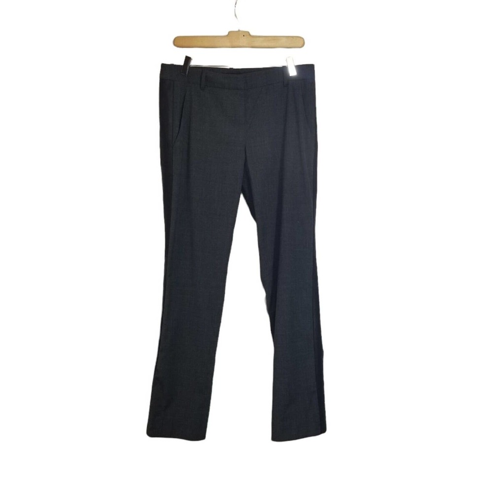 Theory Nabiki C Magistrate Charcoal Gray Wool Black Leather Trim Skinny Pants 8